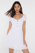 Nasty Gal Womans Ladies White Lacey Sqaure Neckline Puffy Sleeves