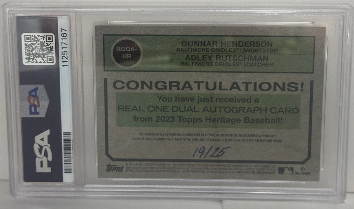 2023 TOPPS HERITAGE REAL ONE DUAL AUTOS #RODAHR HENDERSON/RUTSCHMAN 19/25 PSA 10 view 3