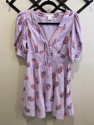 House of Harlow 1960 Floral Linen Blend Puff Sleeve Mini Dress Size 6 | eBay