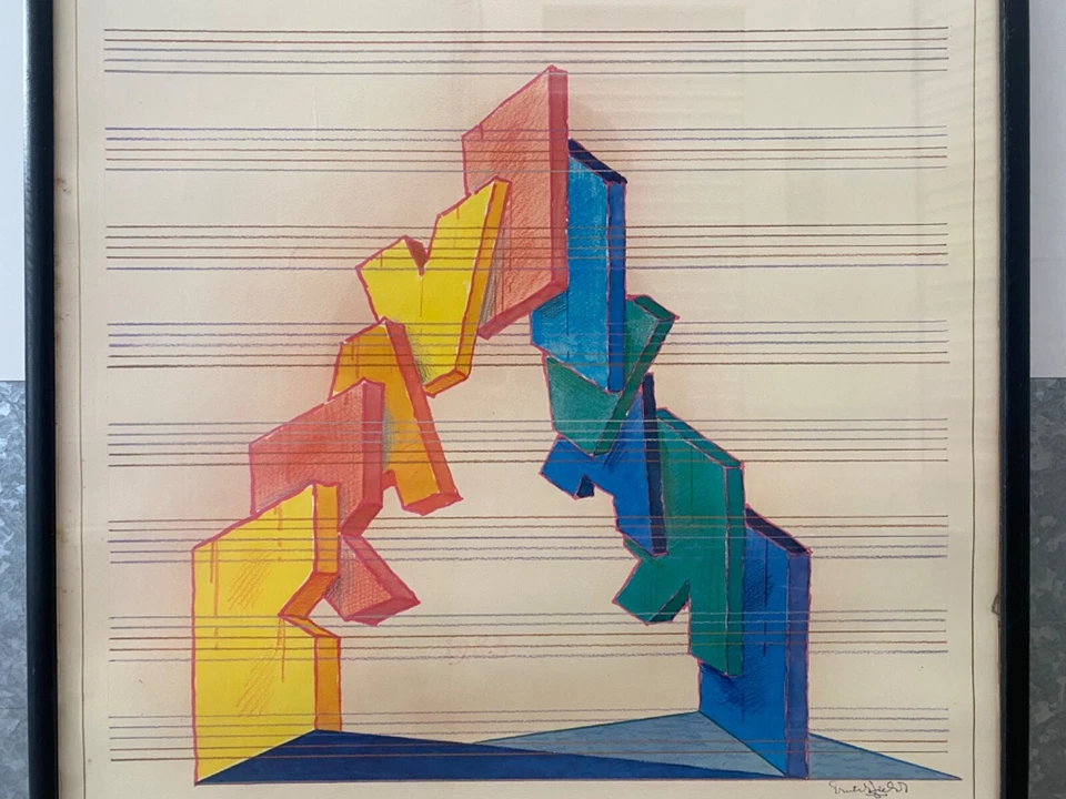 🔥 Póster litográfico cubista moderno vintage raro borde duro - CRUTCHFIELD 1982 Foto 4 de 4