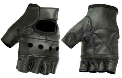Mens Motorcycle Fingerless Leather Half Finger Riding Driving Biker Gloves Black