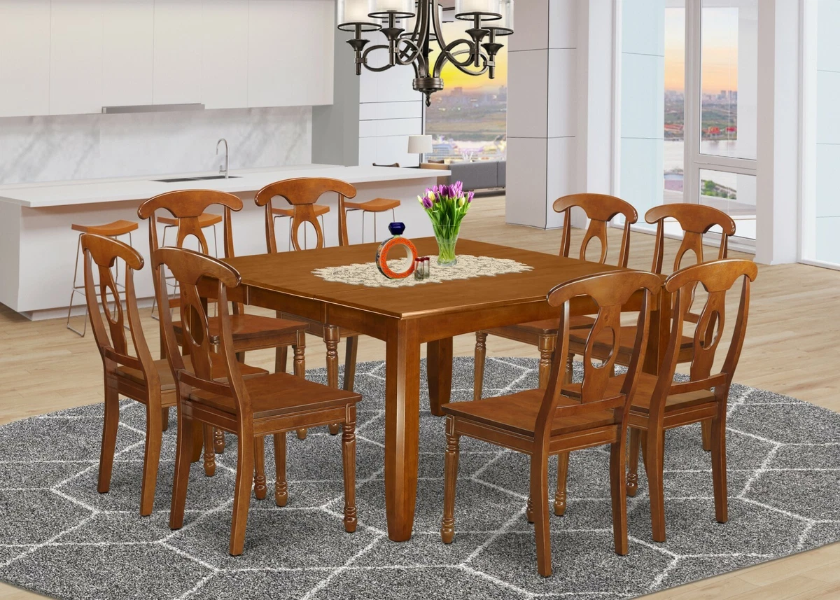 9pc dining set 54x54 square dining table w leaf 8 wood chairs