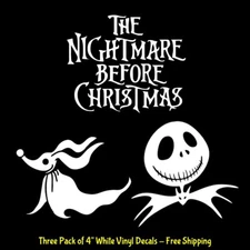 Nightmare Before Christmas Three Pack 4" White Vinyl Decal Car Windows Jack Zero