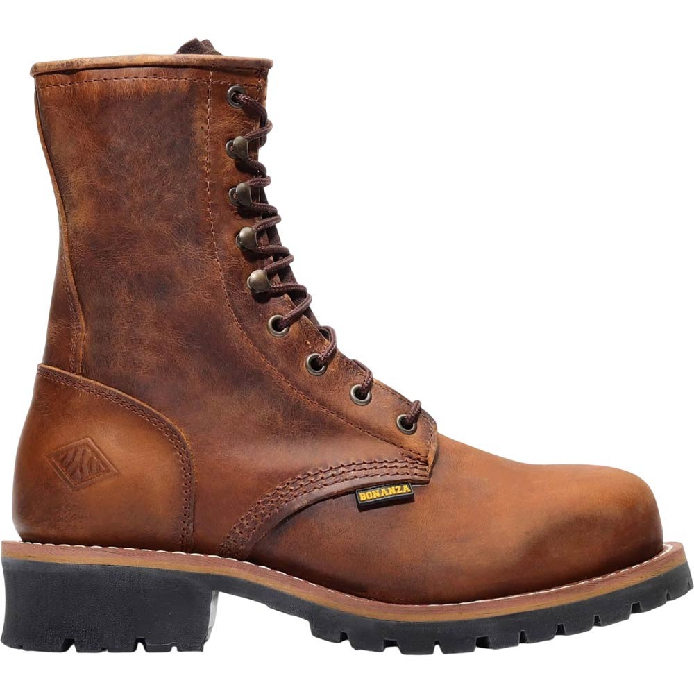 Bonanza Hombre Sierra 9-Inch Crazy Marrón Leñador Grano Completo Botas de Piel