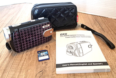 DXG Luxe Collection 1080P  DXG - 5E8V  HD Camcorder Purple Black Houndstooth EUC