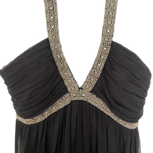 Express Top Womens 12 Black Silk Halter Mini Embellish Beaded Y2K Party Babydoll