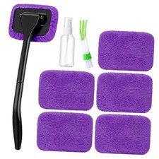 8 Pcs Car Windshield Cleaner Tool Kit with Extendable Handle, Microfiber Purple