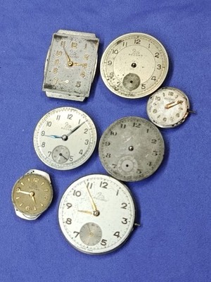 Record mix size vintage watch movement job lot of 7 . All balance are good