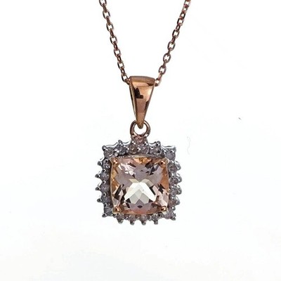 9 kt Morganit Halskette Gelbgold 0,81 kt rosa Kissen natur verpackt Geschenk