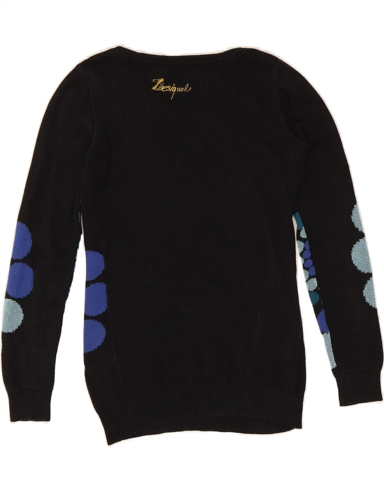 DESIGUAL Womens Boat Neck Jumper Sweater UK 10 Small Black Floral CA04 - Image 2 of 3