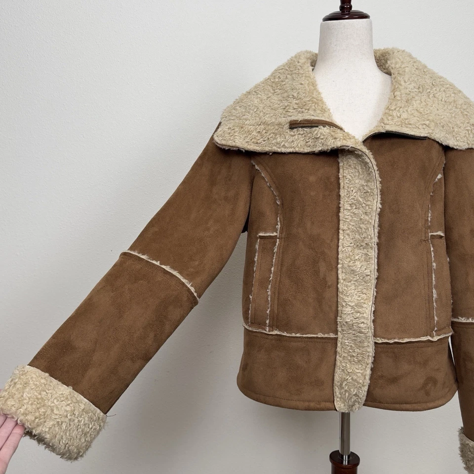 NUEVA Chaqueta Decree Para Mujer XL Tostada Imitación Gamuza Borde Piel Y2K Retro Años 2000 Otoño De Colección Foto 4 de 4