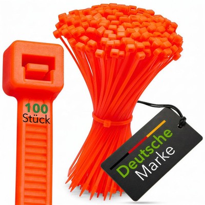 BeBo Kabelbinder NEON ORANGE 2,6 x 100 mm 100 Stück für Events, Clubs