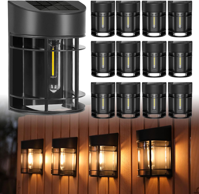 #ad Solar Fence Lights Warm LED Waterproof Outdoor Deck Wall Auto On Off Yard Decor $83.24