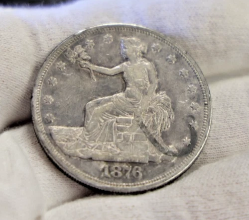 1876 S US Trade Silver Dollar $1 XF (Cleaned, Scratches)