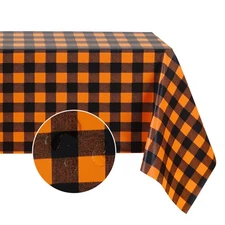 Rectangle Vinyl PVC Tablecloth, 100% Waterproof Buffalo Plaid Plastic Table C...