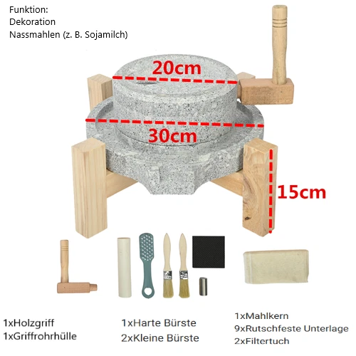 Handgemachte Steinmühle Hause, für Getreide, Bohnen und Gerste mit Holzrahmen - Bild 3 von 4