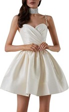 Spaghetti Strap Beaded A Line Mini Cocktail Party Gowns