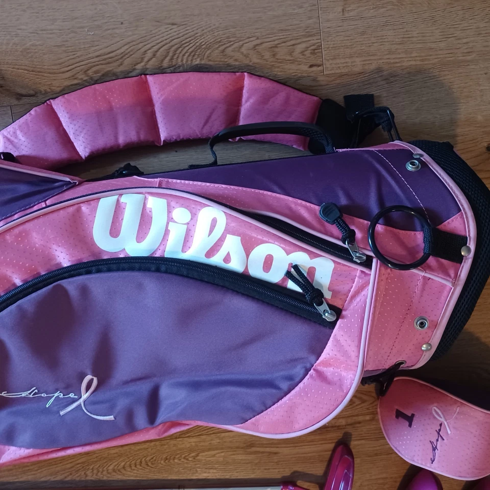 Bolsa de golf para mujer Wilson Hope cáncer de mama rosa con 4 palos dorados + 1 cubierta USADA Foto 2 de 4