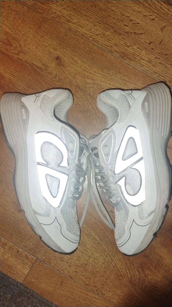 Dior B30 Reflective Gray Silver Men's Low Top Lace Up Mesh Sneakers