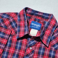men's WRANGLER Western Shirt s/s white Pearl Snap Red Plaid button up size XL