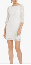 ADRIANNA PAPELL White Lace Sheath Dress Women 10 Back Full Zip 3/4 Sleeve Formal