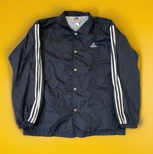Adidas Mens Size M Coach Jacket Black Snap Three Stripes Lined Windbreaker