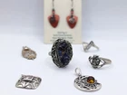 925 Sterling Silver Jewelry Lot Owl Ring Druzy Amber Pendant Adajio VTG