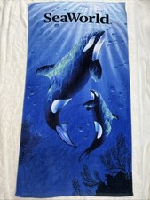 SeaWorld Beach Bath Towel Shamu Orca Whales 100% Cotton 54" x 29"