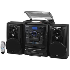 JENSEN Shelf Stereo System with Bluetooth, Turntable, 3-CD Changer  Dual Casset