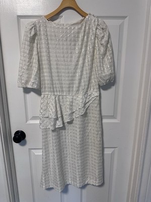 Vintage 1980s J.B. Express Women's White And Metallic Silver Dress Size 10