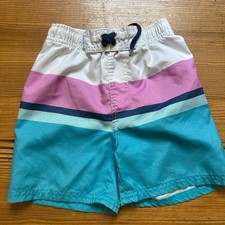 Rugged Butts pink blue white striped elastic waist swim shorts SIZE 5