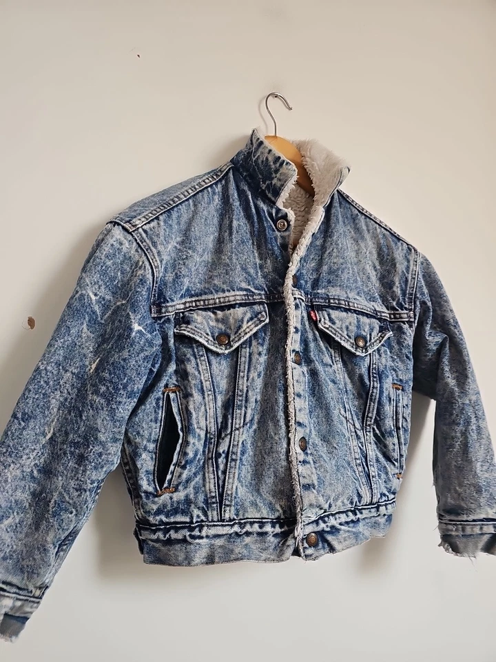 Vintage 80er 90er Levis Bomber Denim Fleece gefütterte Jacke Größe 8 10 - Bild 3 von 4