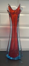 Vintage Murano Sommerso Swung Stretch Glass Vase Red  Blue Cased 6 Fingers 13  