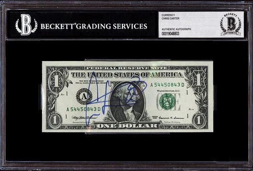 **RARE** Chris Carter Signed $1 One US Dollar Bill Encapsulated Beckett BAS