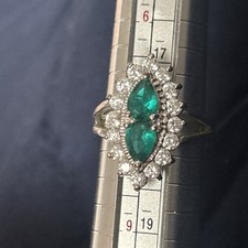 sterling silver rings With Green And White Glass Stones Size 7 3/4