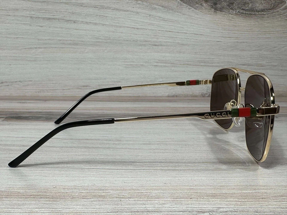 古驰 GG 1676 飞行员金色太阳镜带棕色镜片 - 立即发货! — 第 4/4 张图片