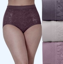 BALI 3 Pk Breathe Cotton Modal Lace Purple Sandshell Rose Brief Panty Womens M 6