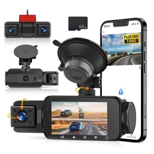 4-Channel 2K 3" Dash Cam 360° View Front and Rear Inside, Left Right Dash Cam...