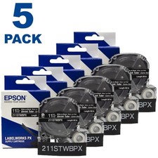 Epson LABELWORKS 211STWBPX White on Black Shrink Tube 1/2" 11mm Tape 5-PACK 