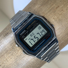 Vintage Casio Men A158W 598 Silver Tone Quartz Digital 35mm Watch 7 1/2"
