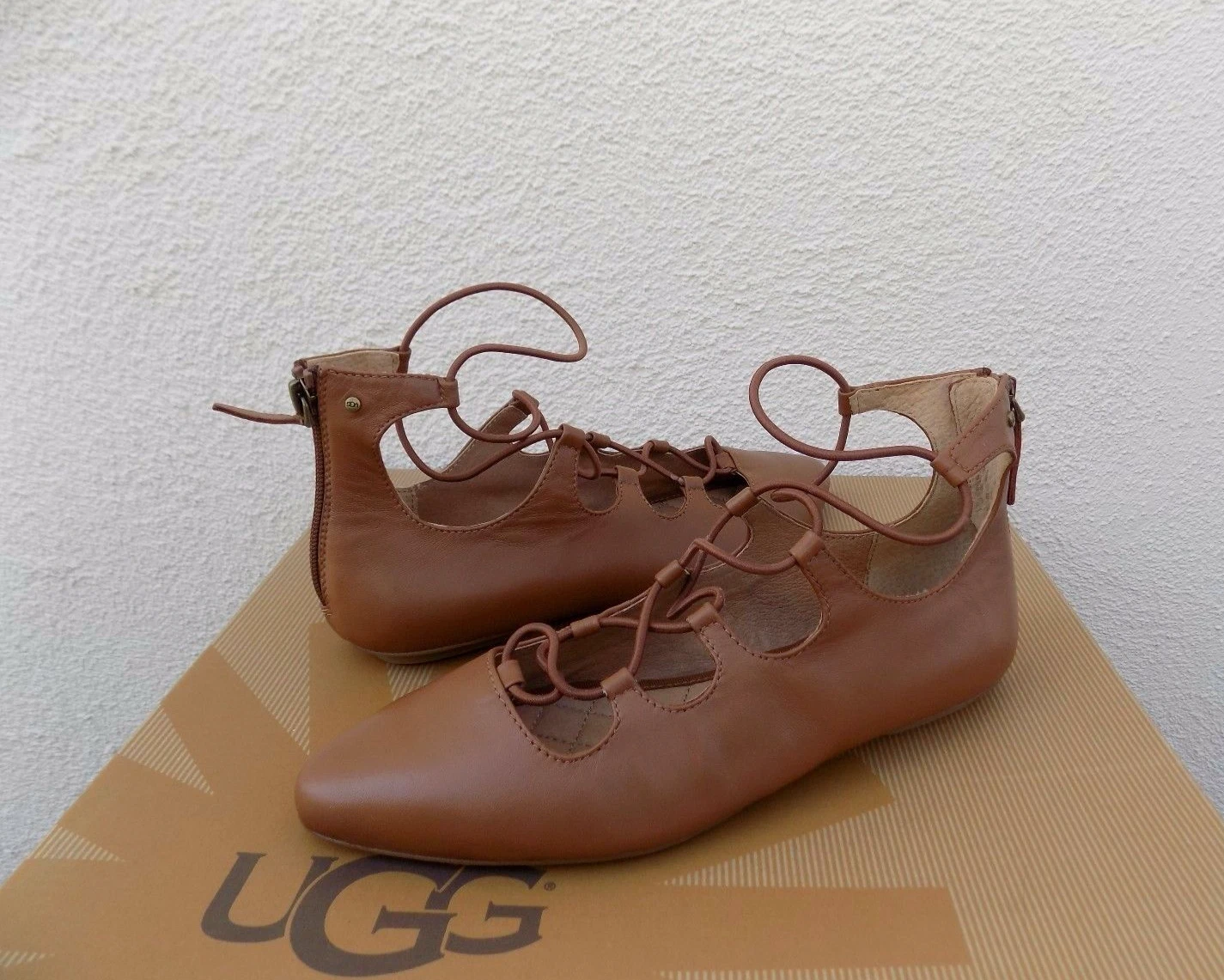 SCARPE BASSE PARIGINE UGG LORIANNA MARRONI IN PELLE ELASTICA US 8 5 39 5 ~NUOVE CON SCATOLA