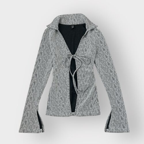 SHEIN silbergraues Oberteil Bluse mit Schlitz und ausgestellten Ärmeln zum Binden