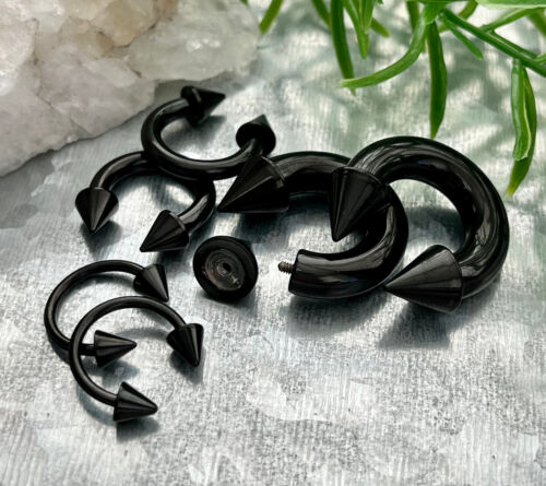 1pc Titanium Spiked Circular Barbell Horseshoe Septum, Eyebrow, Nipple Ring - Picture 8 of 18