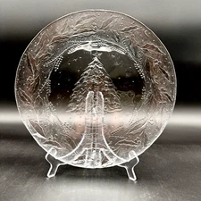 Arcoroc HOLLY TREE 13" Christmas Clear Glass Serving Tray Platter Vintage France