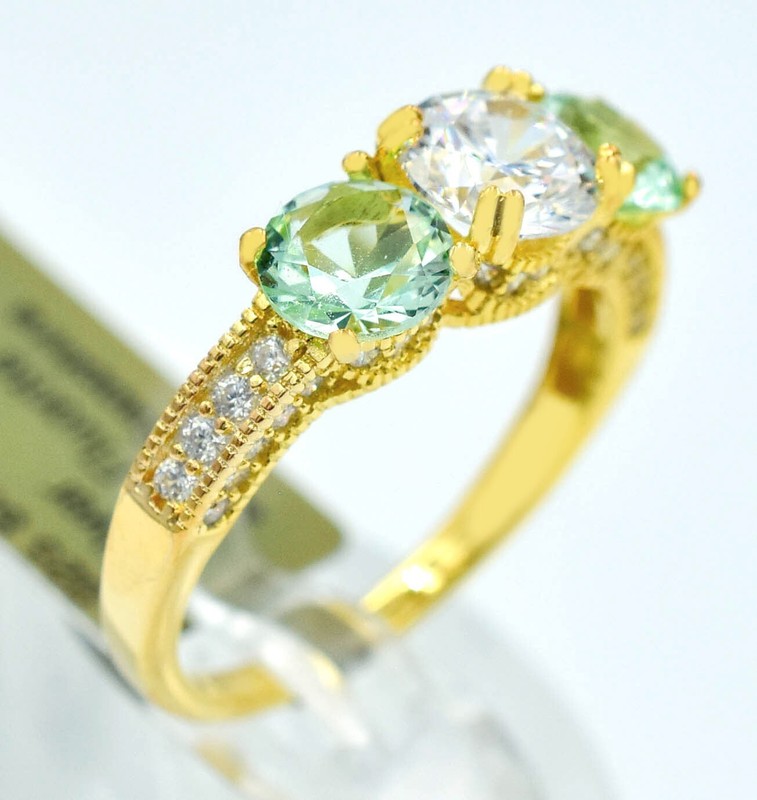 LAB CREATED GREEN FLUORITE & WHITE SAPPHIRE RING .925  Sterling Silver  -NWT