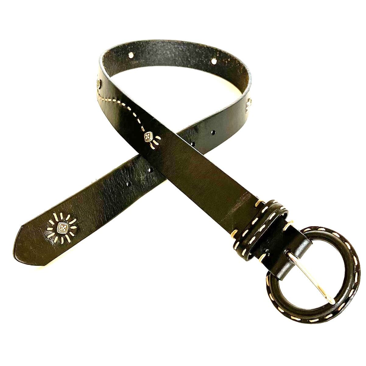 Brighton Women Leather Belt Small Black Boho Hippie Peasant Western Artsy Studs