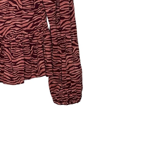 Ann Taylor LOFT Blouse Size Medium Tiger Print Ruffle Bottom Womens Rayon - Picture 3 of 6