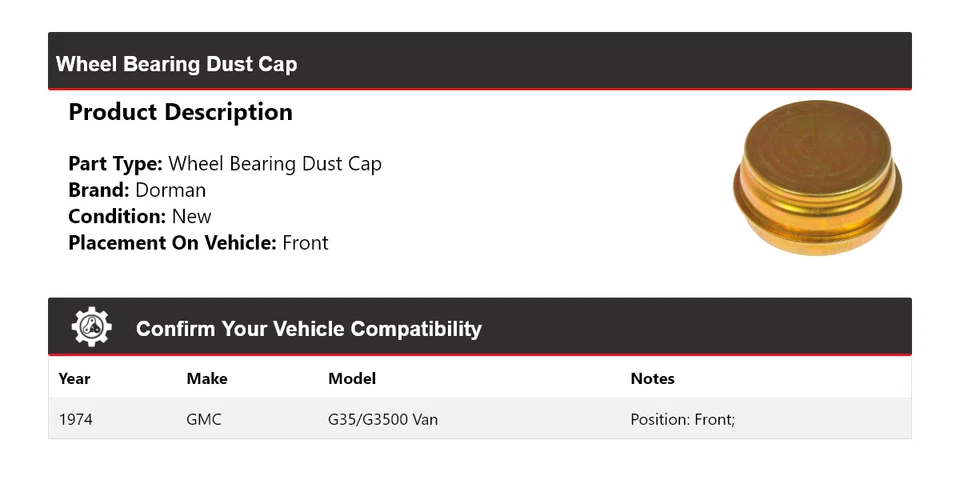 For 1974 GMC G35/G3500 Van Dorman Wheel Bearing Dust Cap Front - Image 2 of 4