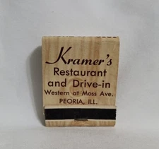 Vintage Kramer's Restaurant Drive In Matchbook Peoria Illinois Advertising Full
