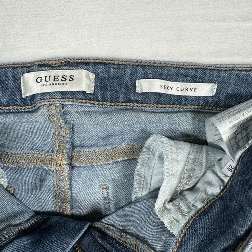 Guess Los Angeles Jeans Sexy Curve Denim Blue Distressed Stretch Low Rise Sz 28 - Picture 8 of 12